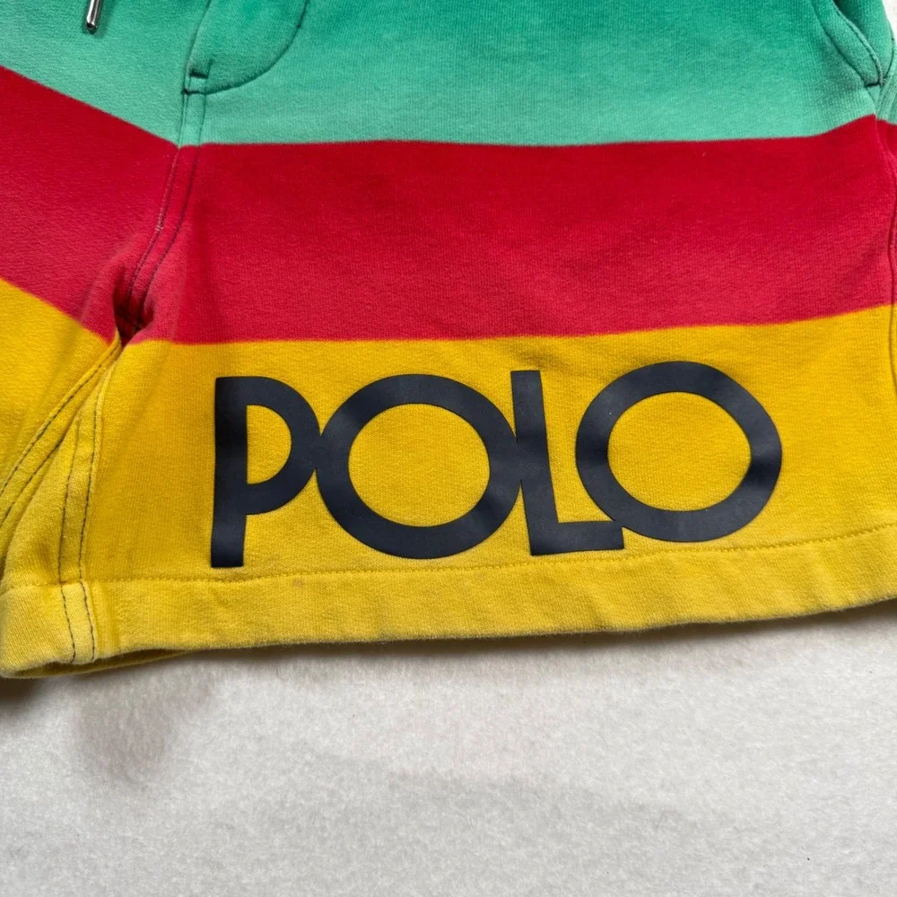 Polo Ralph Lauren Mens Colorblock Striped Fleece Shorts Navy Red Yellow Large